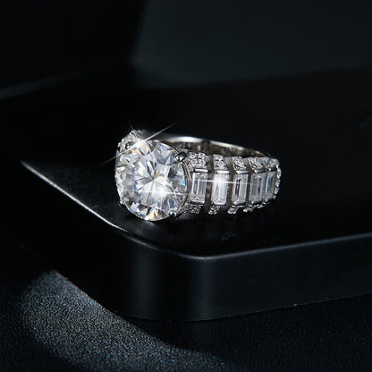 Luxury Round Moissanite Ring with Baguette Accent Diamonds