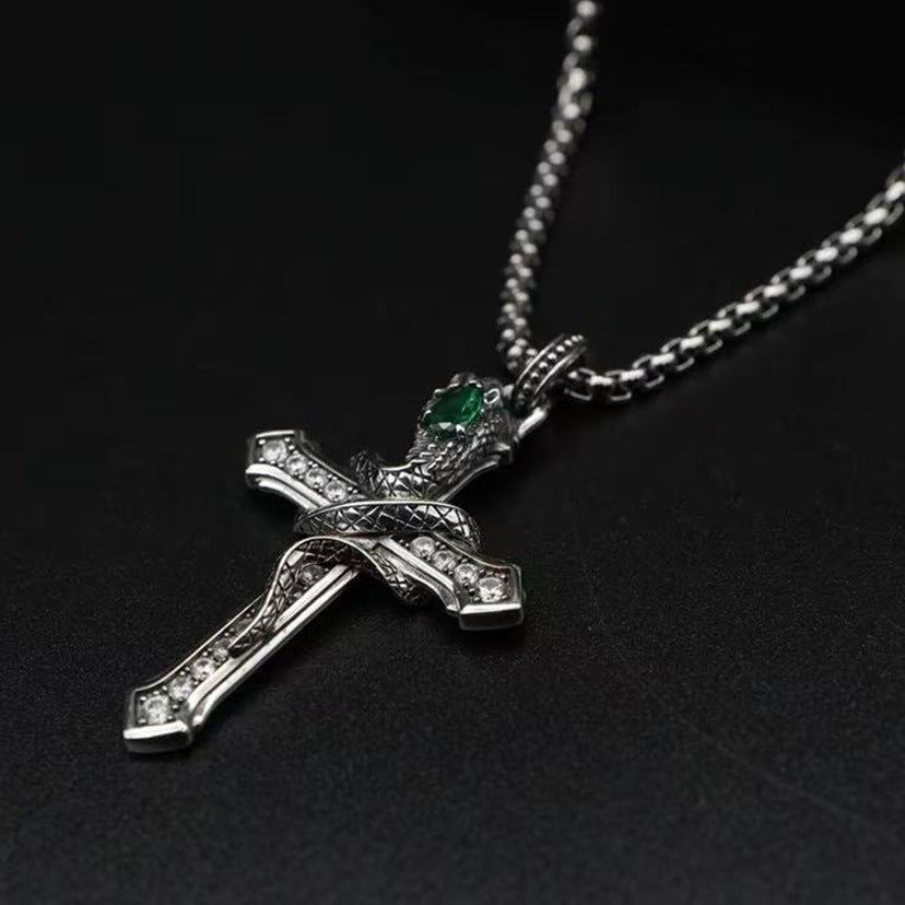 High-End Snake & Cross Pendant Necklace