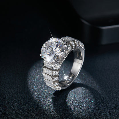 Luxury Round Moissanite Ring with Baguette Accent Diamonds