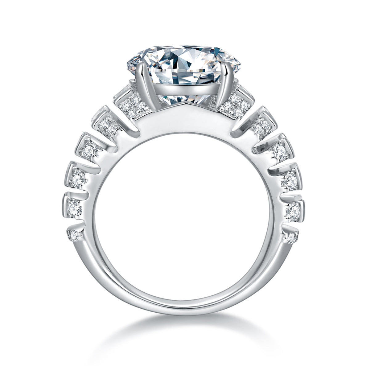 Luxury Round Moissanite Ring with Baguette Accent Diamonds