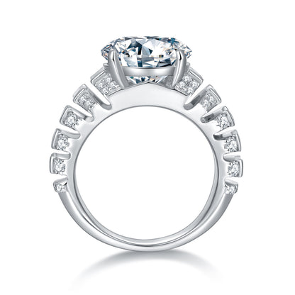Luxury Round Moissanite Ring with Baguette Accent Diamonds