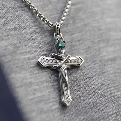 High-End Snake & Cross Pendant Necklace