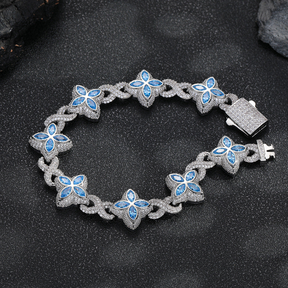 Real Gold Trendy Hip-Hop Lucky Bracelet with Zircon Stones