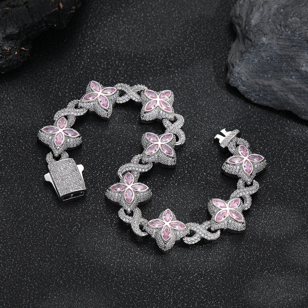 Real Gold Trendy Hip-Hop Lucky Bracelet with Zircon Stones