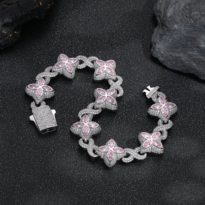 Real Gold Trendy Hip-Hop Lucky Bracelet with Zircon Stones