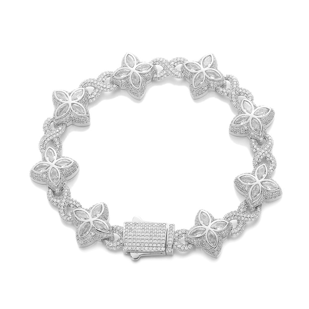 Real Gold Trendy Hip-Hop Lucky Bracelet with Zircon Stones