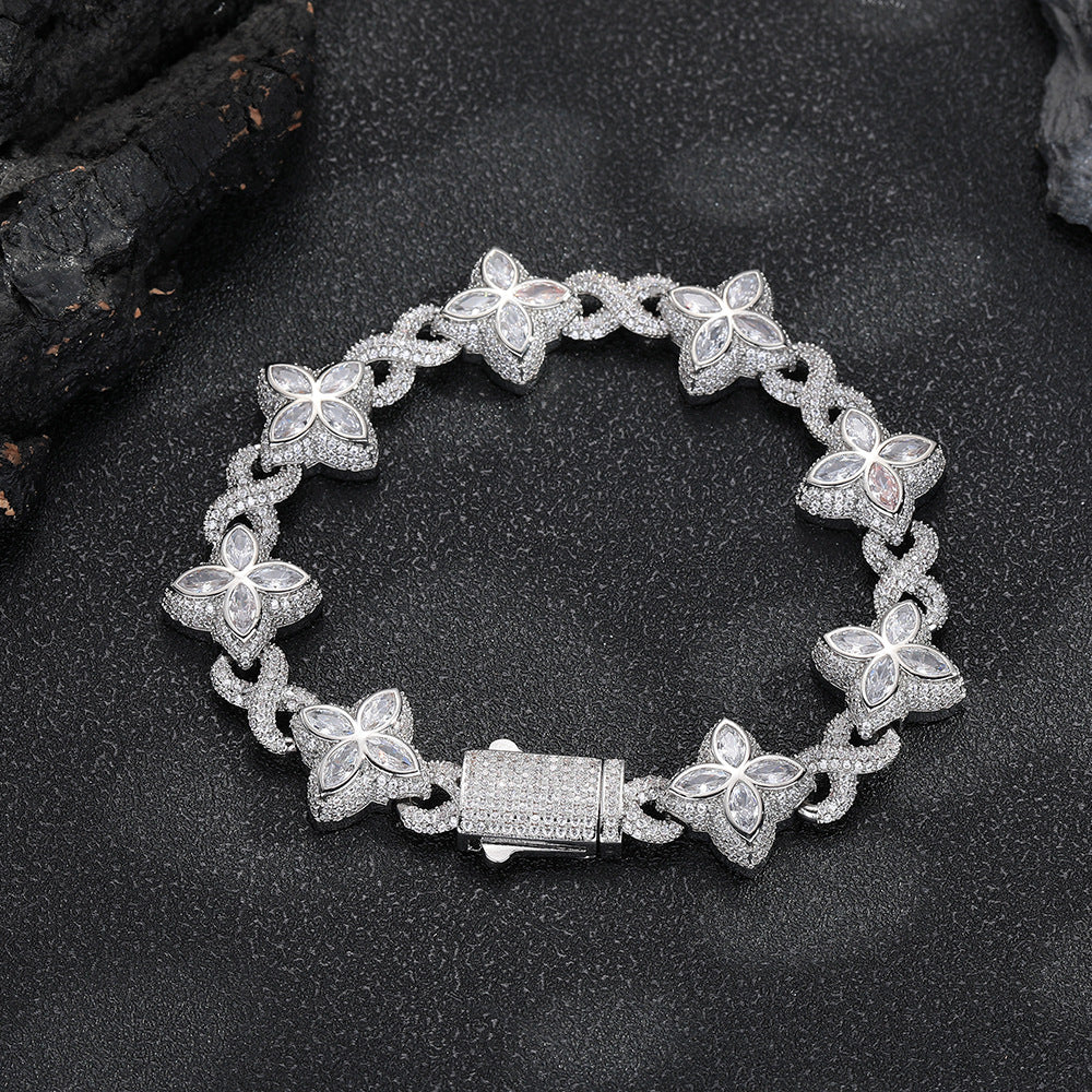 Real Gold Trendy Hip-Hop Lucky Bracelet with Zircon Stones