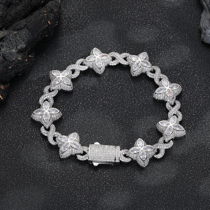 Real Gold Trendy Hip-Hop Lucky Bracelet with Zircon Stones