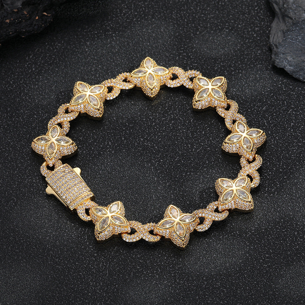 Real Gold Trendy Hip-Hop Lucky Bracelet with Zircon Stones
