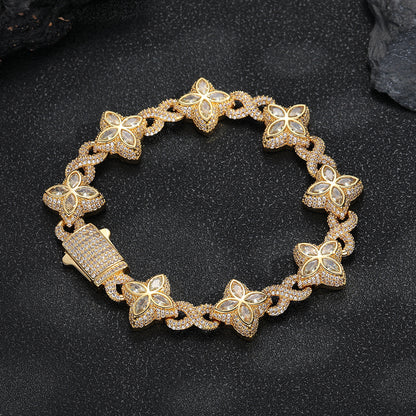 Real Gold Trendy Hip-Hop Lucky Bracelet with Zircon Stones