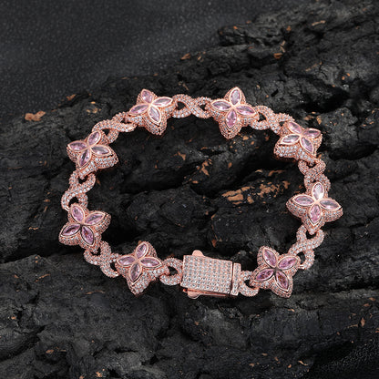 Real Gold Trendy Hip-Hop Lucky Bracelet with Zircon Stones
