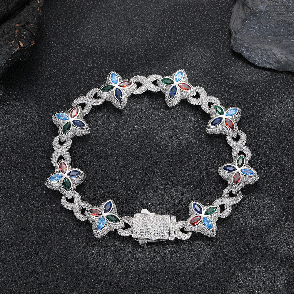 Real Gold Trendy Hip-Hop Lucky Bracelet with Zircon Stones