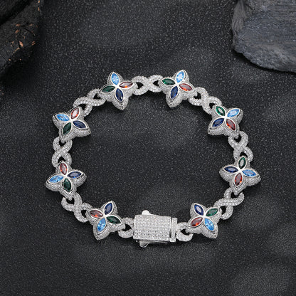 Real Gold Trendy Hip-Hop Lucky Bracelet with Zircon Stones