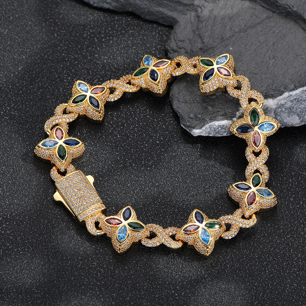 Real Gold Trendy Hip-Hop Lucky Bracelet with Zircon Stones