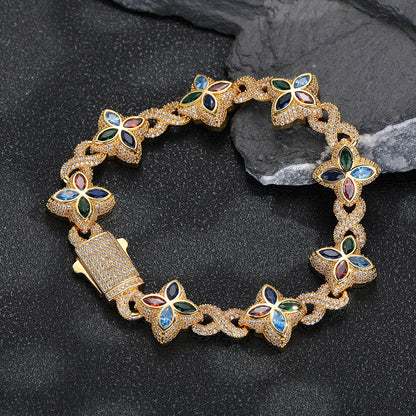 Real Gold Trendy Hip-Hop Lucky Bracelet with Zircon Stones