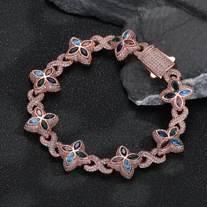 Real Gold Trendy Hip-Hop Lucky Bracelet with Zircon Stones