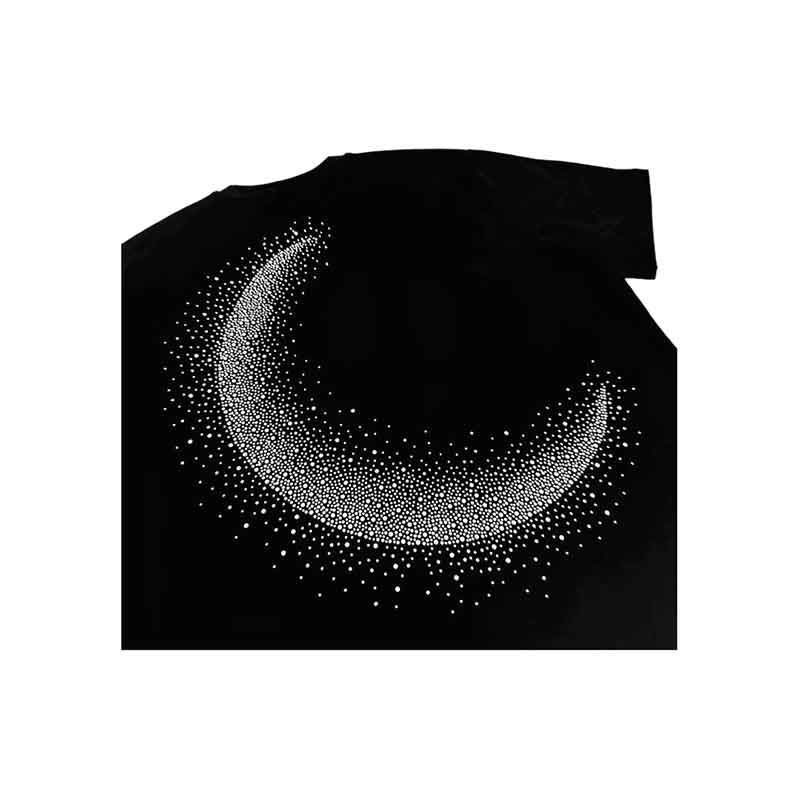 Trendy Moon-Print Short-Sleeve Top with Heat-Applied Rhinestones