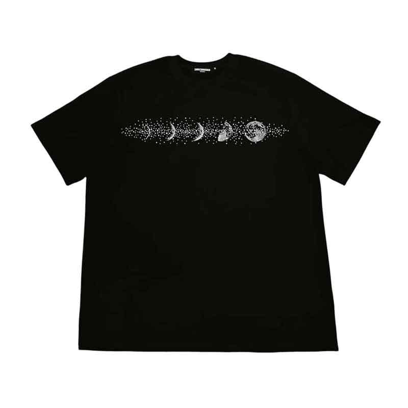 Trendy Moon-Print Short-Sleeve Top with Heat-Applied Rhinestones