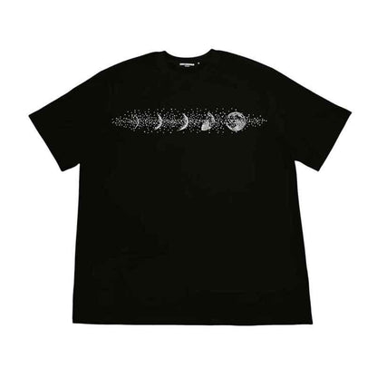 Trendy Moon-Print Short-Sleeve Top with Heat-Applied Rhinestones