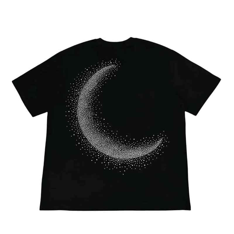 Trendy Moon-Print Short-Sleeve Top with Heat-Applied Rhinestones