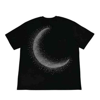 Trendy Moon-Print Short-Sleeve Top with Heat-Applied Rhinestones