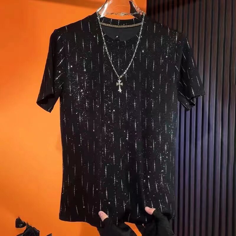 Men’s High-Elasticity Star-Studded Short-Sleeve Top