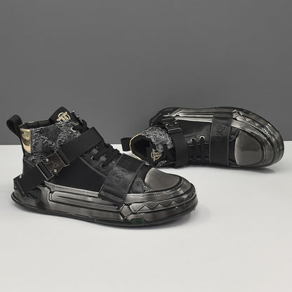 Men’s High-Top Top-Grain Leather Gel-Coated Casual Shoes