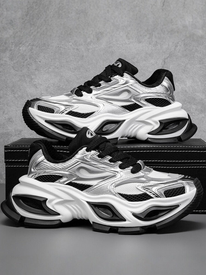 Men’s Mesh Trendy Thick-Sole Shoes with Silver Stream Accents