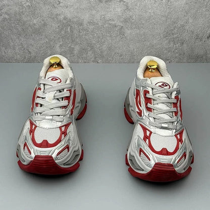 Men’s Mesh Trendy Thick-Sole Shoes with Silver Stream Accents