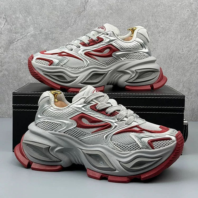 Men’s Mesh Trendy Thick-Sole Shoes with Silver Stream Accents