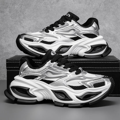 Men’s Mesh Trendy Thick-Sole Shoes with Silver Stream Accents