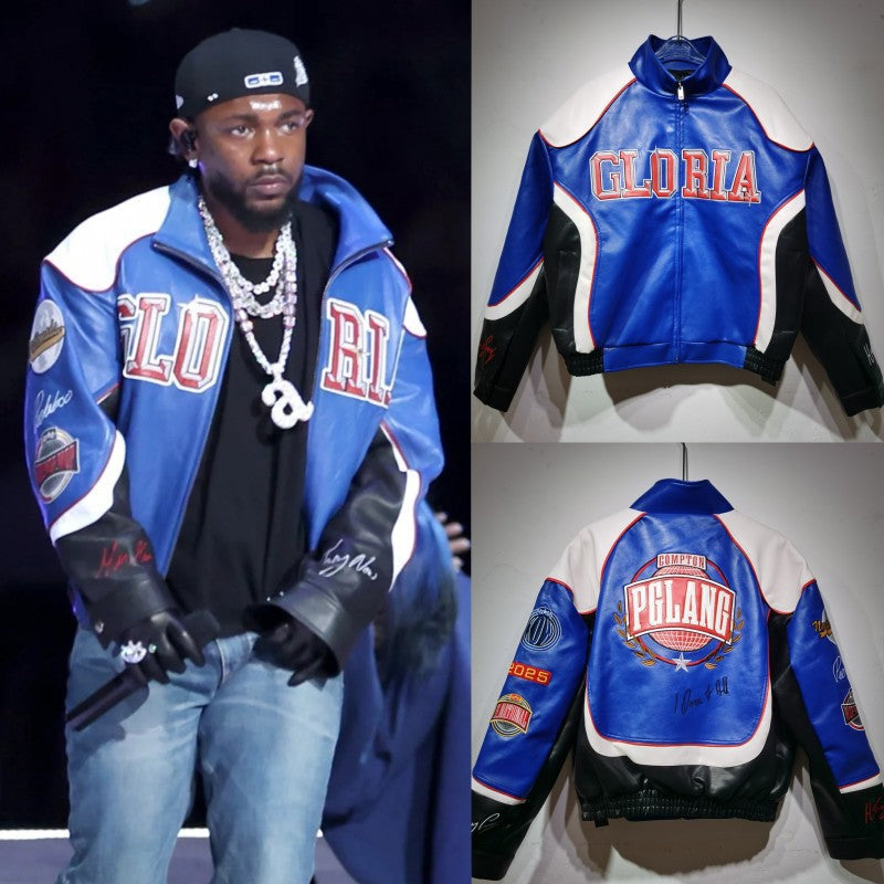 Men’s Embroidered Racing-Inspired Leather Jacket