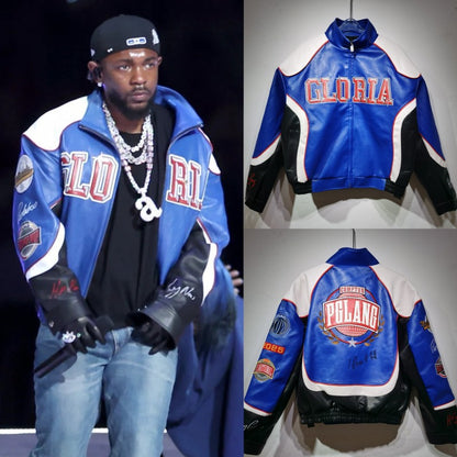 Men’s Embroidered Racing-Inspired Leather Jacket