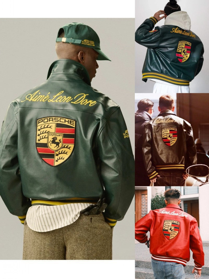 Men’s Embroidered Racing-Inspired Leather Jacket