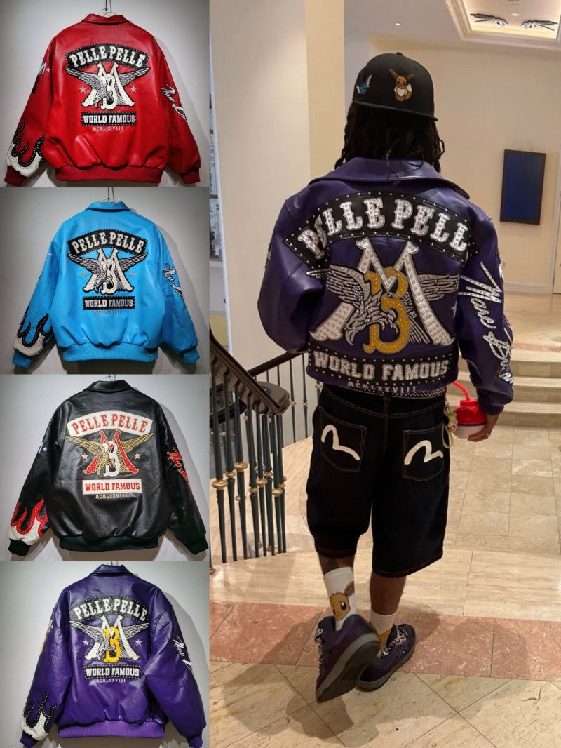 Men’s Embroidered Racing-Inspired Leather Jacket