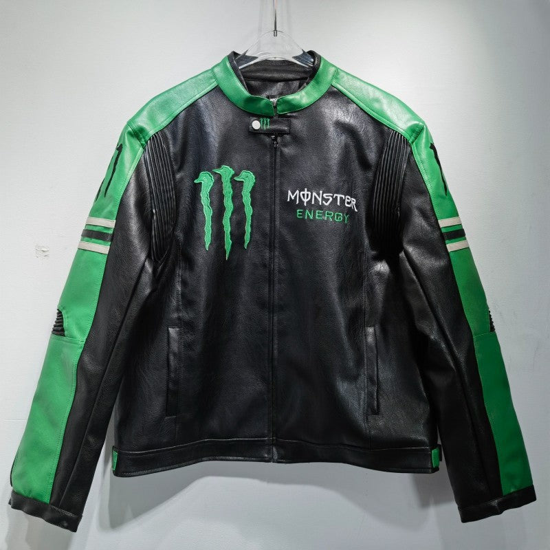 Men’s Embroidered Racing-Inspired Leather Jacket