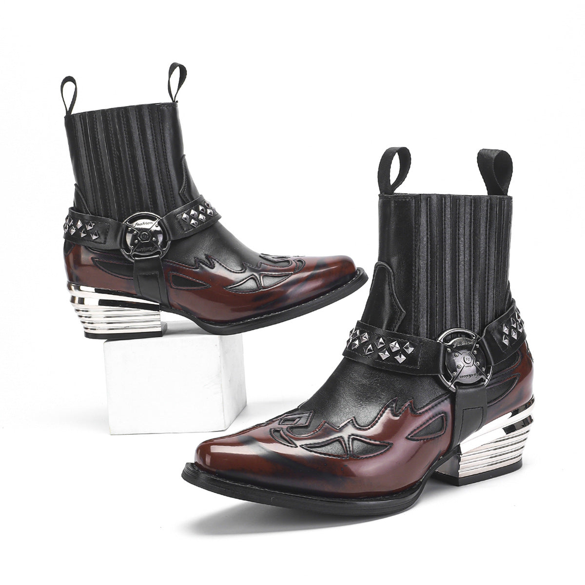 Vintage Distressed & Embossed Genuine Leather Ankle Boots