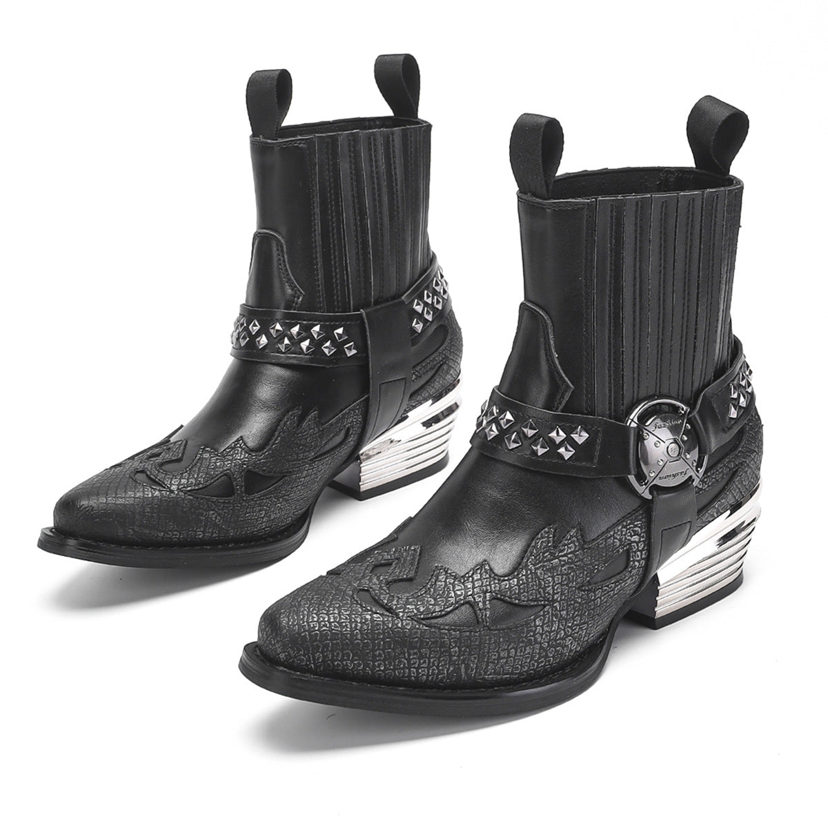 Vintage Distressed & Embossed Genuine Leather Ankle Boots