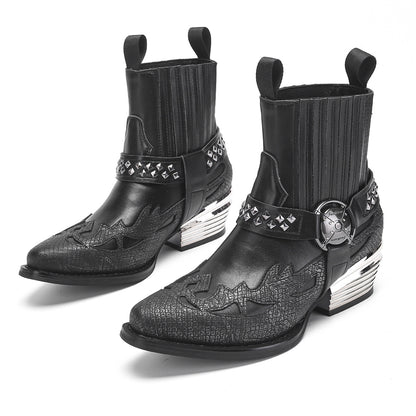 Vintage Distressed & Embossed Genuine Leather Ankle Boots