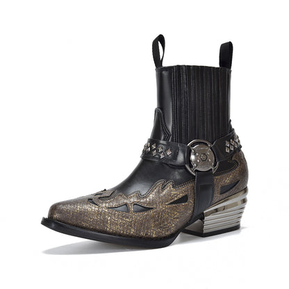 Vintage Distressed & Embossed Genuine Leather Ankle Boots