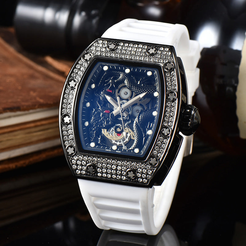 Men’s Dragon Pattern Barrel-Shaped Skeleton Waterproof Luminous Watch