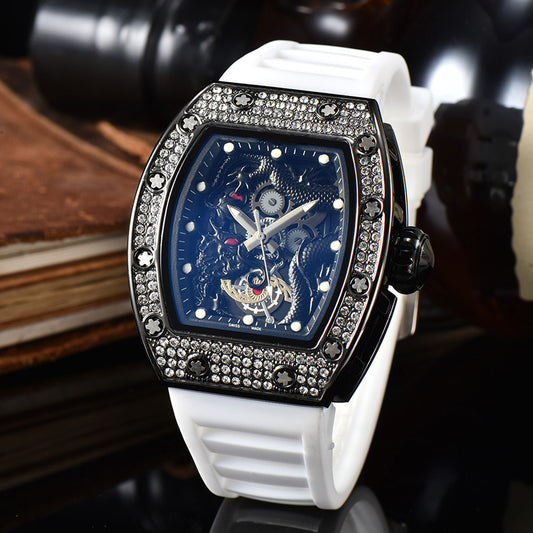 Men’s Dragon Pattern Barrel-Shaped Skeleton Waterproof Luminous Watch