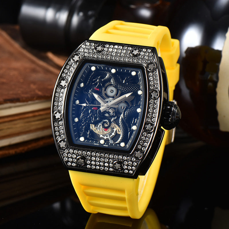 Men’s Dragon Pattern Barrel-Shaped Skeleton Waterproof Luminous Watch