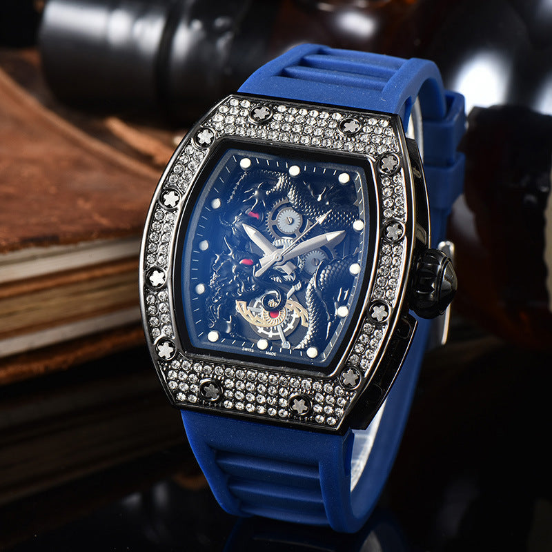 Men’s Dragon Pattern Barrel-Shaped Skeleton Waterproof Luminous Watch