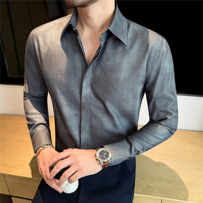 Men’s Textured Stand-Collar Long-Sleeve Shirt