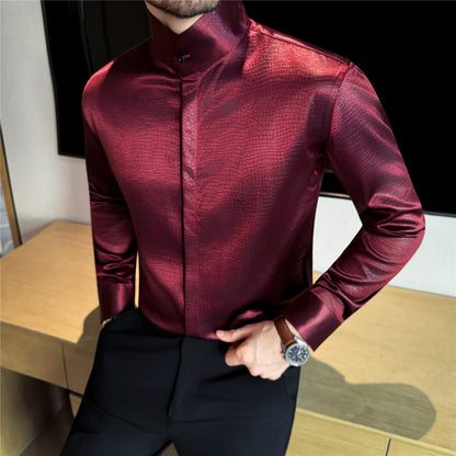Men’s Textured Stand-Collar Long-Sleeve Shirt