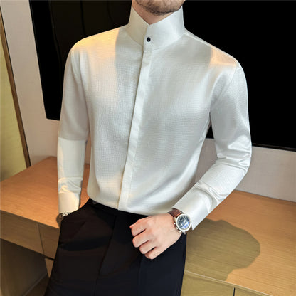 Men’s Textured Stand-Collar Long-Sleeve Shirt