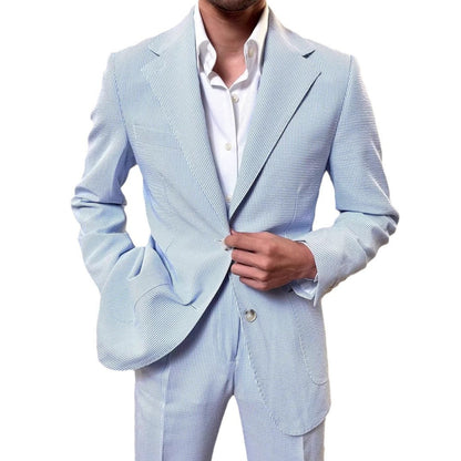 Men’s Fresh Blue British-Style Striped Draped Suit Set