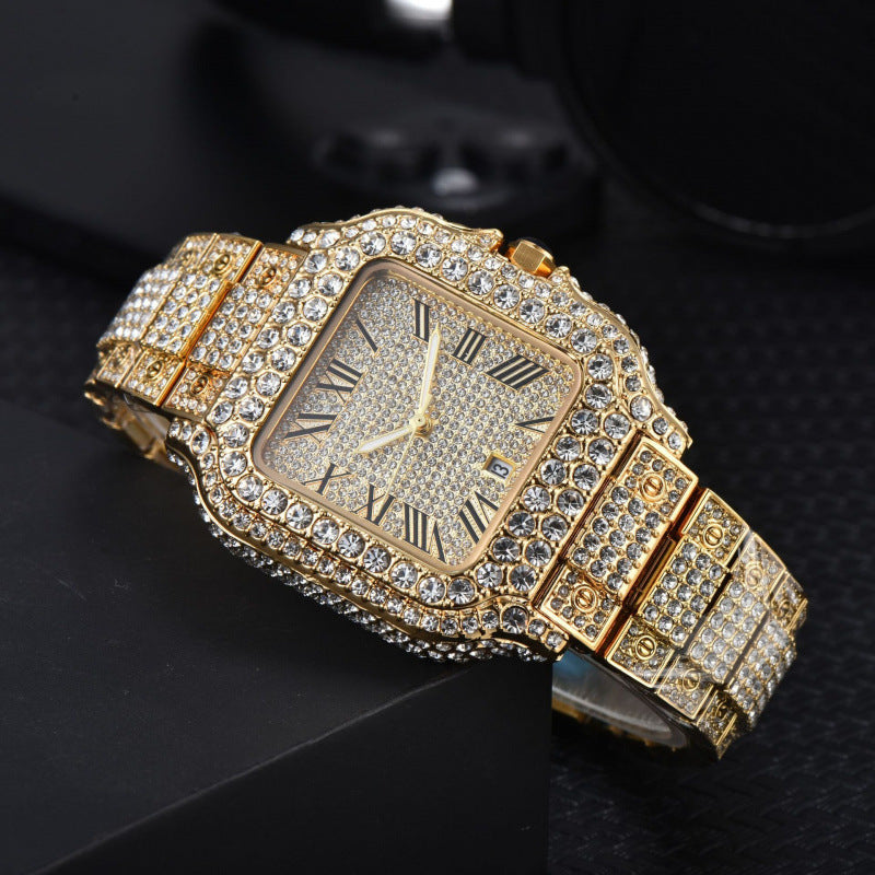 Men’s Full-Diamond Stainless Steel Band Quartz Watch