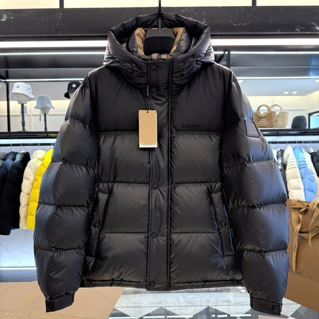 Color-Block Rubber Strip Hooded Down Jacket